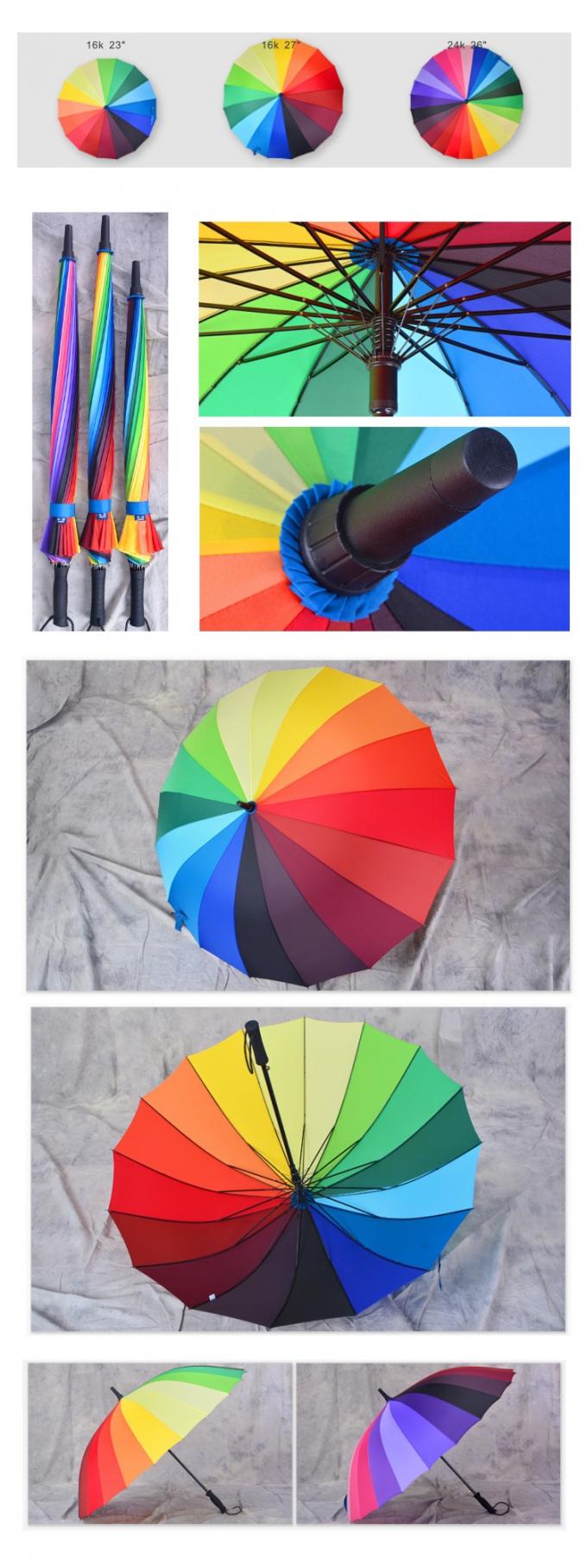 Waterproof 24 Colours Straight Rainbow Umbrella For Outdoor Use 0