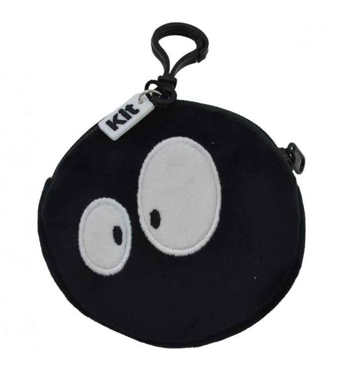 Round Shape Cute Embroidery And Printed Emoji Plush Coin Purse With Silicone Tag 1