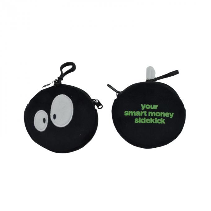 Round Shape Cute Embroidery And Printed Emoji Plush Coin Purse With Silicone Tag 2
