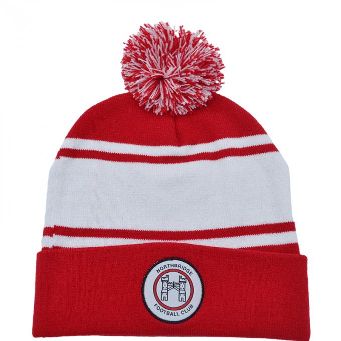 Custom Made Knitted Classic Cuffed Beanie With Pom Pom Red and White 3