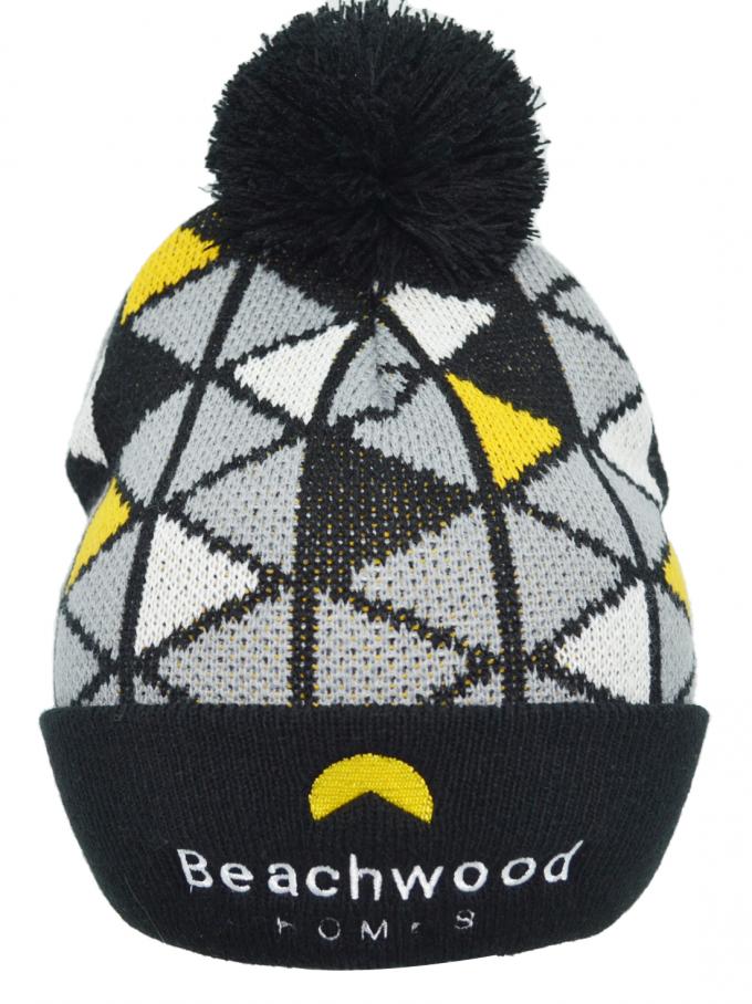 Custom Made Soft Warm Jacquard Pom Pom Knitted Cap Purple Colour 0