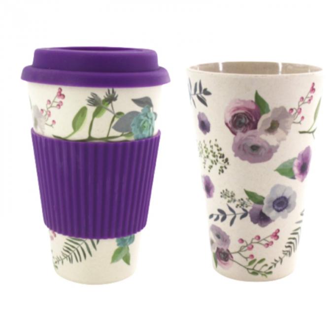 8oz Reusable Plastic Coffee Cups With Lid Wheat Straw Material Full Colour Wrap Printed 1
