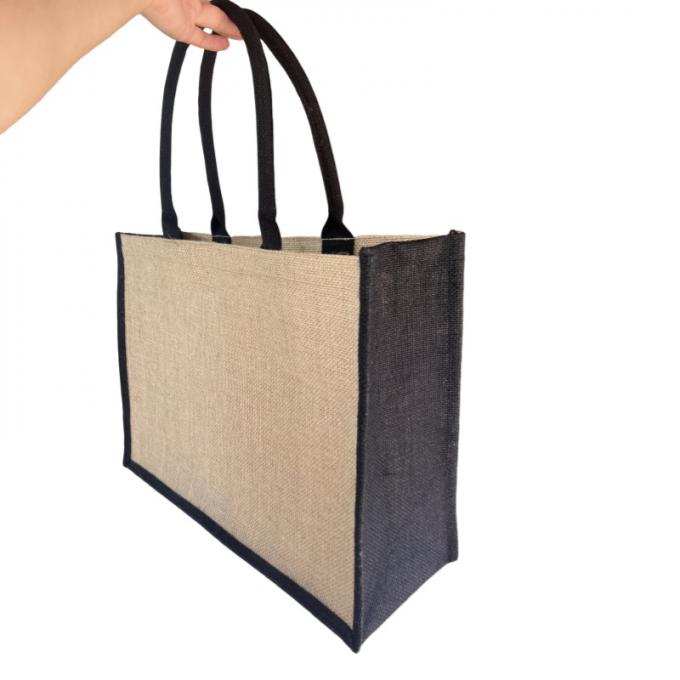 Custom Made Printed Natural Jute Tote Bag With Coloured Gusset 0