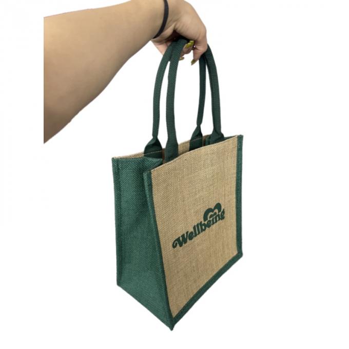 Custom Made Printed Natural Jute Tote Bag With Coloured Gusset 1